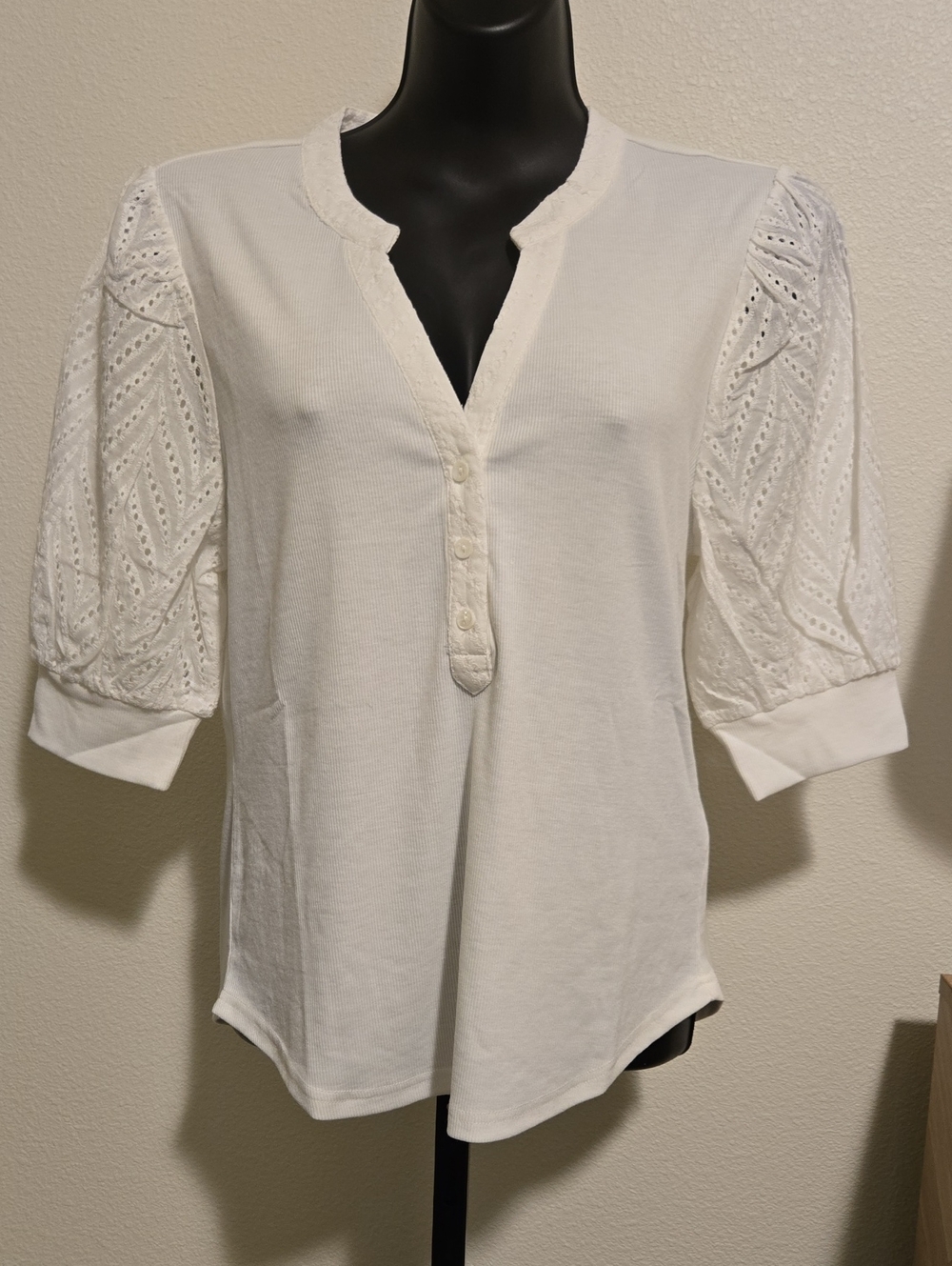Mystree Ribbed Eyelet Sleeve Top NWT